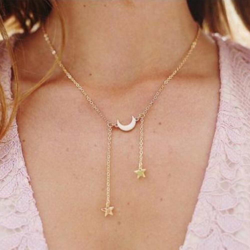 Moon and Stars dangle Necklace - Picture 2 of 9